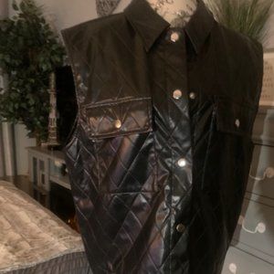 Black Quilted Faux Leather Vest